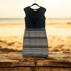 LOFT Black and White Sleeveless Striped Cocktail Dress • Size 8